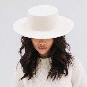 Gigi Pip Dahlia Boater Hat in Off White